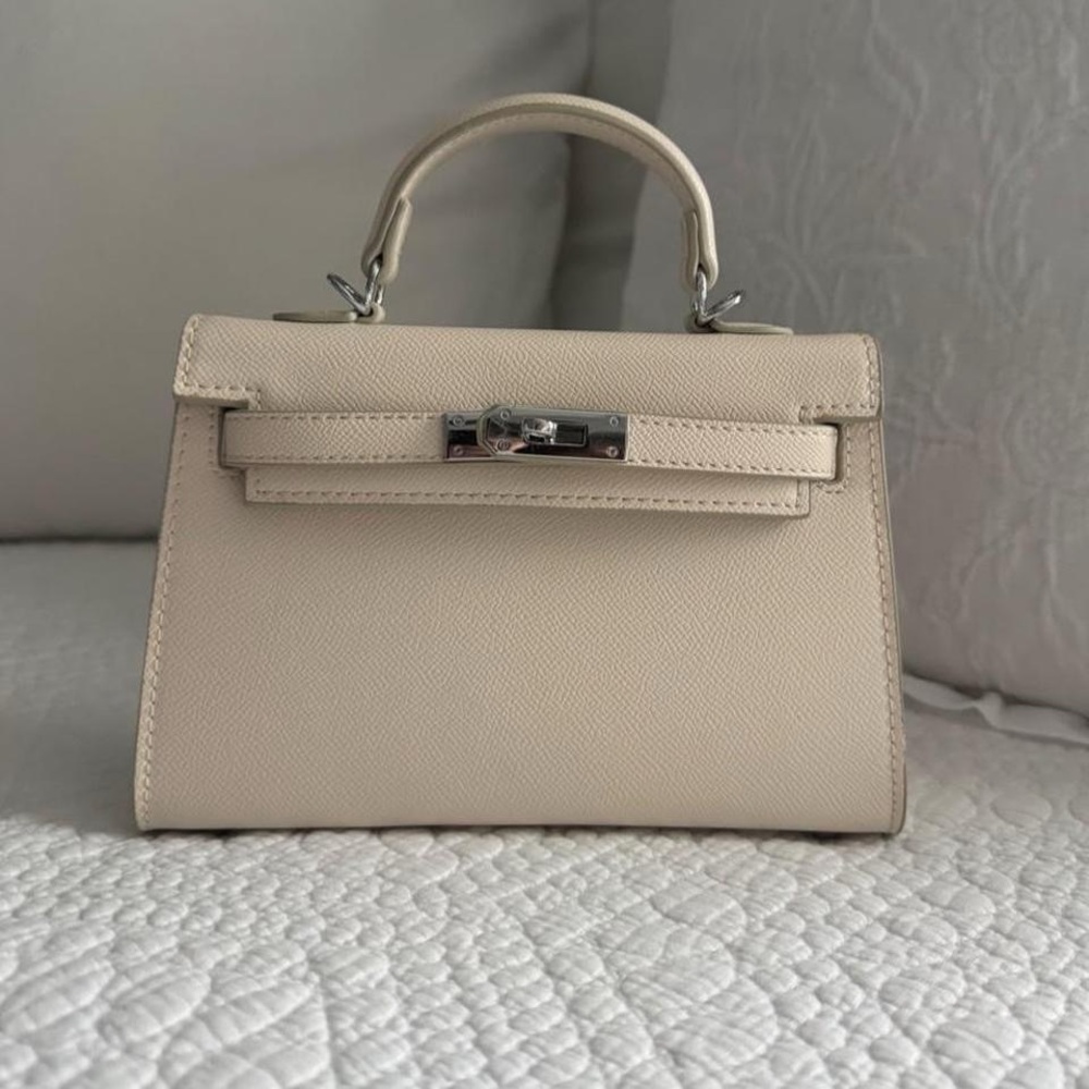 H. Ivory Epsom Kelly Bag with Silver Hardware